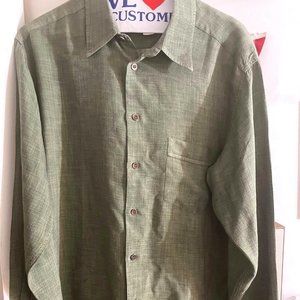 Ermenegildo Zegna 100% Silk Long Sleeve Light-to-Mid Green Dress Shirt XL